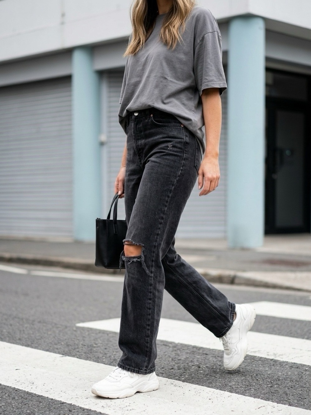 Zara High Rise Distressed Dark Charcoal Jeans Womens 8 Relaxed Dark Boho